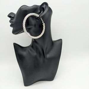 Size : 2.75" multi Row crystal rhinestone hoop earrings.